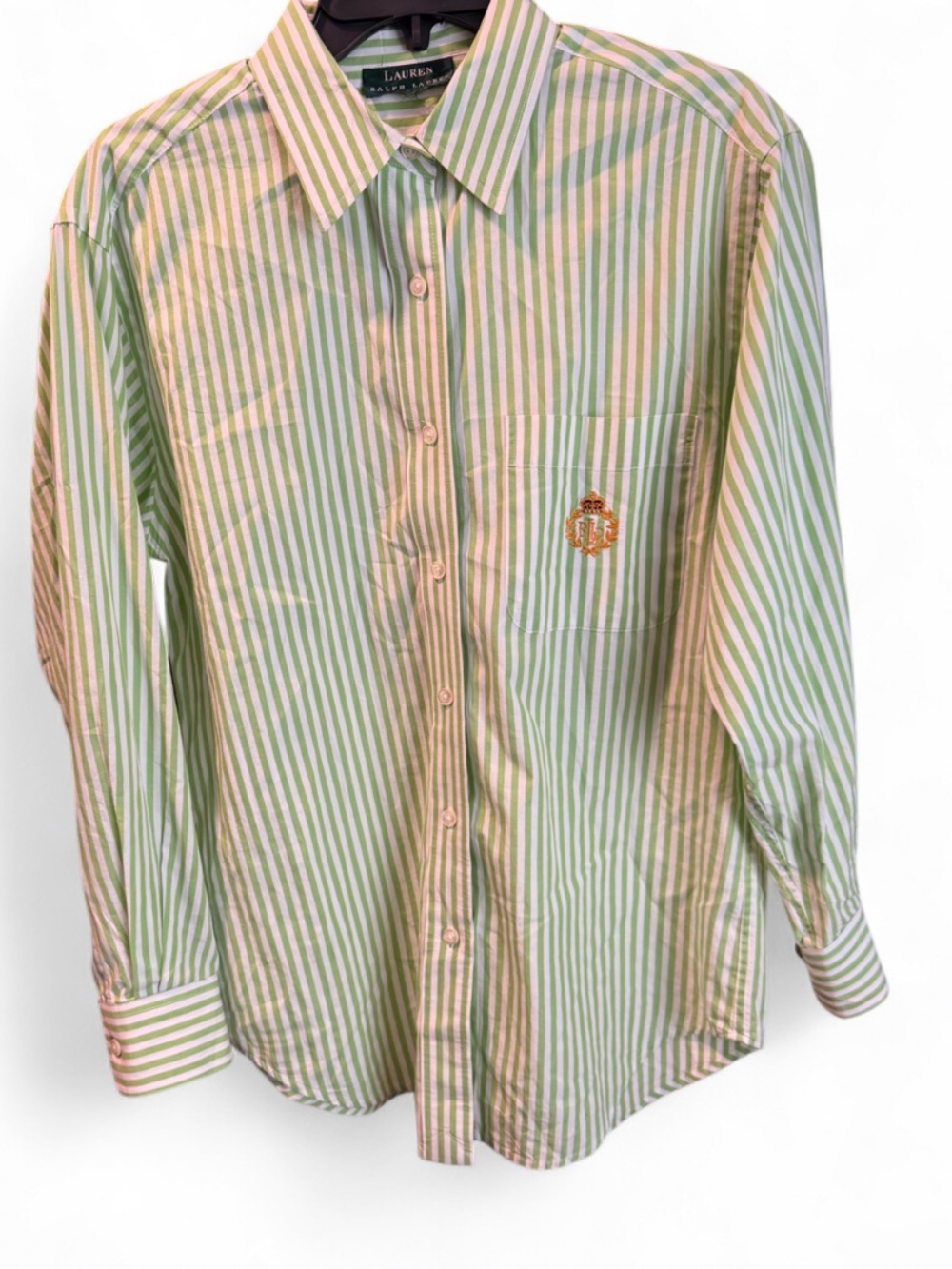 Ralph Lauren Green and White Striped Dress Shirt